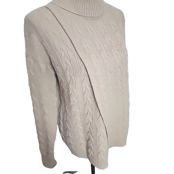 Kokun Cashmere Wool Cable Knit Turtleneck Tan Sweater Women's Small - Picture 6 of 11